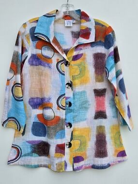 Parsley & Sage 3/4 Sleeve Abstract Pattern Shirt - Cassidy Print Size-S